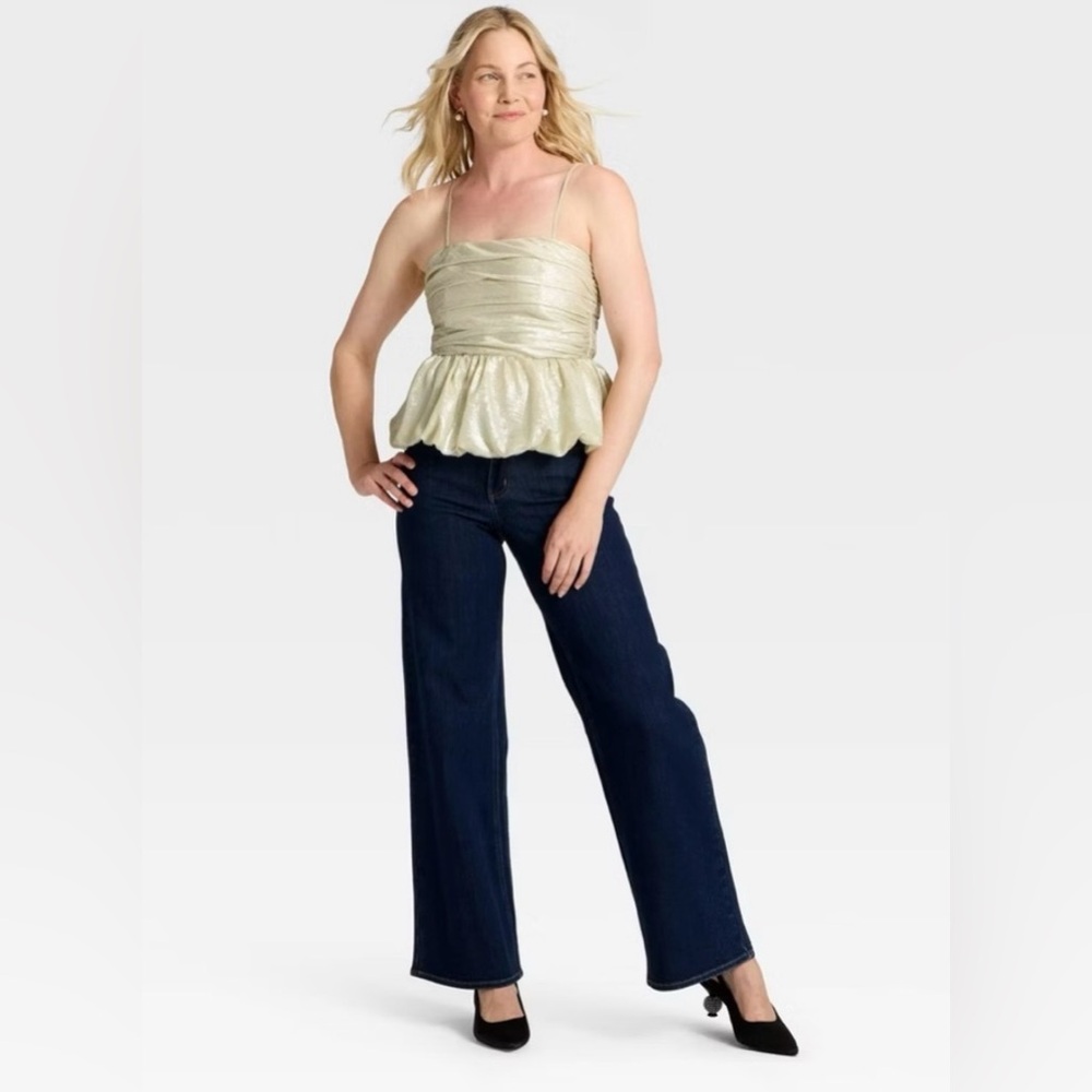 NWT Elegant Silver Cream Women's Ruched Top